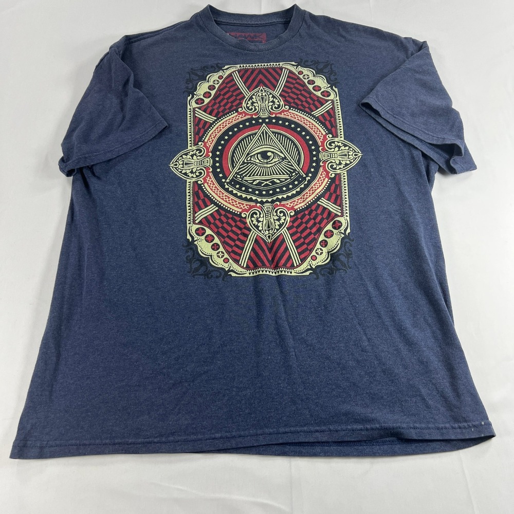 Tony Hawk Mens XL T-Shirt Navy Blue Graphic Eye Triangle Spade Skateboard Tee